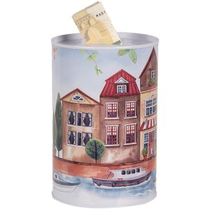Clayre & Eef 6BL0158 Pokladnička na peniaze Domčeky lode Ø 10x15 cm