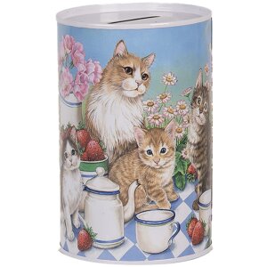 Clayre & Eef 6BL0167 Pokladnička na peniaze s motívom mačky Ø 8x13 cm vo vidieckom štýle