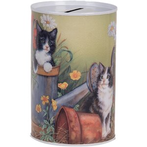 Clayre & Eef 6BL0168 Pokladnička na peniaze s motívom mačky Ø 8x13 cm vo vidieckom štýle