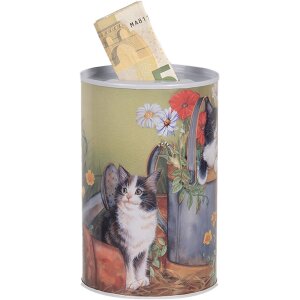 Clayre & Eef 6BL0168 Pokladnička na peniaze s motívom mačky Ø 8x13 cm vo vidieckom štýle