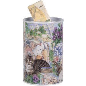 Clayre & Eef 6BL0169 Pokladnička na peniaze s motívom mačky vo vidieckom štýle Ø 8x13 cm