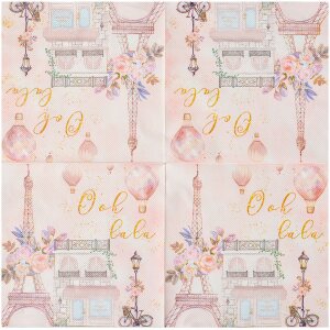 Clayre & Eef 73072 papierové obrúsky ružové s motívmi Paríža 33x33 cm 20 ks