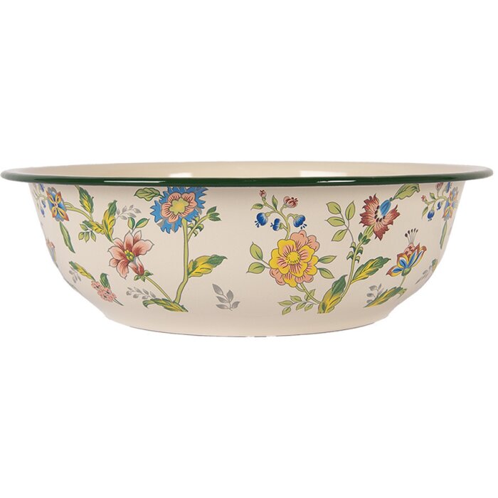 Clayre & Eef 6EM0004 Dekoratívna miska Smaltovaná béžovo zelená Ø 30x9 cm 3000 ml