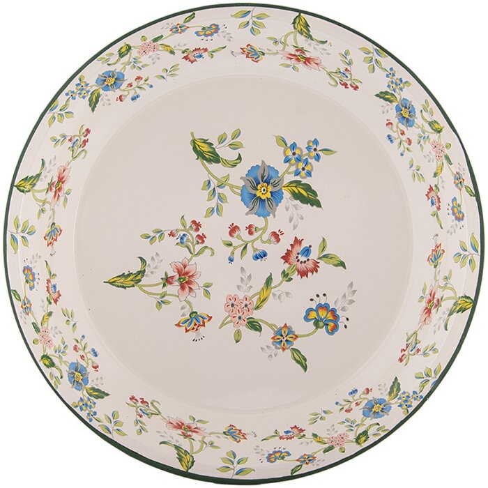 Clayre & Eef 6EM0005 Dekoratívny smaltovaný tanier Ø 30 cm béžovo zelený Vintage