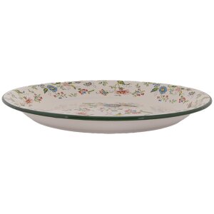Clayre & Eef 6EM0005 Dekoratívny smaltovaný tanier Ø 30 cm béžovo zelený Vintage