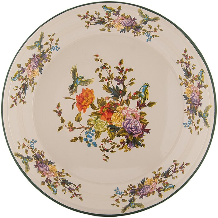Clayre & Eef 6EM0006 Dekoračný tanier smaltovaný béžovo zelený Ø 30 cm