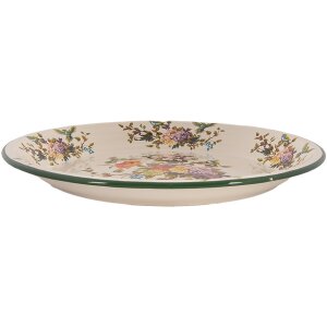 Clayre & Eef 6EM0006 Dekoračný tanier smaltovaný béžovo zelený Ø 30 cm