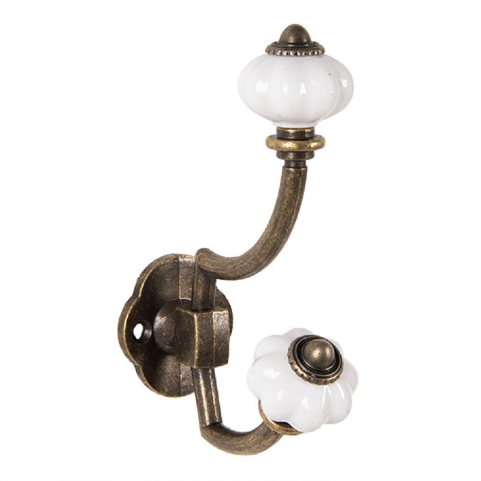 Clayre & Eef 6Y5724 Nástenný háčik hnedý biely železný 4x9x13 cm v starožitnom štýle