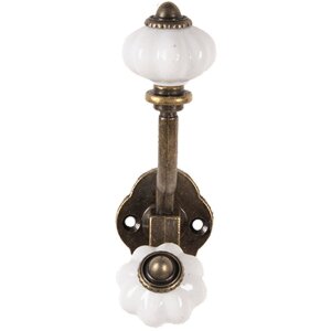 Clayre & Eef 6Y5724 Nástenný háčik hnedý biely železný 4x9x13 cm v starožitnom štýle