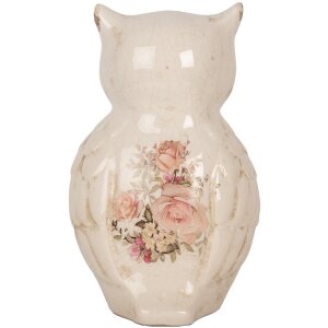 Clayre & Eef 6CE1961L Dekoratívna sova keramická béžová ružová 13x12x22 cm