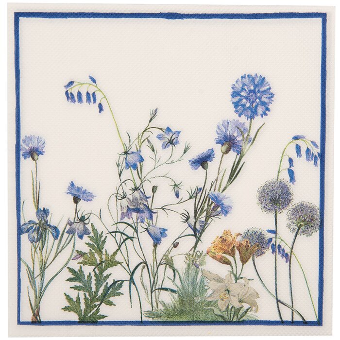 Clayre & Eef 73075 papierové obrúsky biele modré 33x33 cm 20 kusov