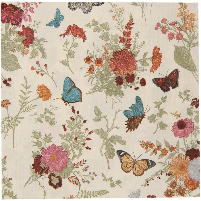Clayre & Eef 73081 Papierové obrúsky 33x33 cm béžová Ružový kvetinový motív