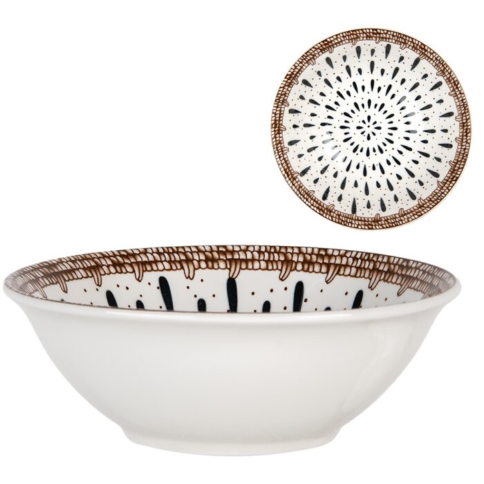 Clayre & Eef 6CEBO0167 Miska bielo-hnedá Ø 16x5 cm 350 ml česká keramika