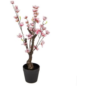 Clayre & Eef 6PL0373 Dekoratívny stromček s čerešňovým kvetom ružovo-hnedý 10x10x48 cm