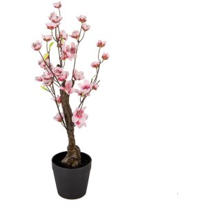 Clayre & Eef 6PL0373 Dekoratívny stromček s čerešňovým kvetom ružovo-hnedý 10x10x48 cm