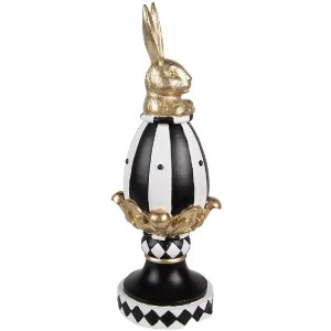 Clayre & Eef 6PR5192 Dekoračné vajce čierne biele zlaté 13x12x34 cm Polyresin