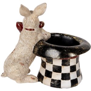 Clayre & Eef 6PR5492 Dekoratívny králik s klobúkom béžová čierna 25x16x23 cm