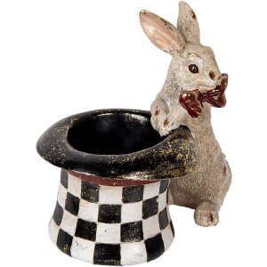 Clayre & Eef 6PR5492 Dekoratívny králik s klobúkom béžová čierna 25x16x23 cm