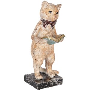Clayre & Eef 6PR5078 Dekoratívna mačka béžová zlatá 12x11x27 cm