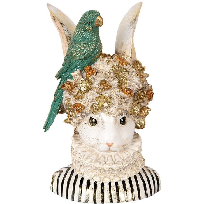 Clayre & Eef 6PR5089 Dekorácia Busta králika béžovo zelená 23x21x35 cm