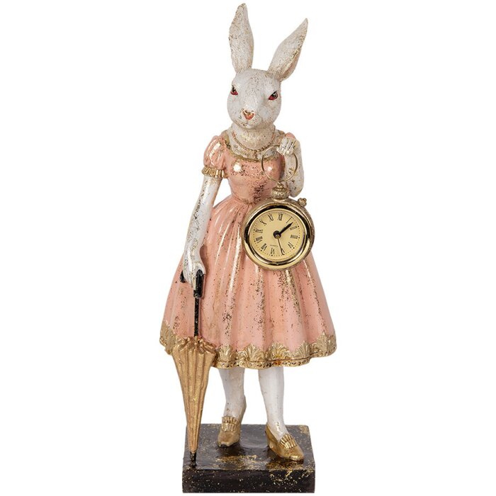 Clayre & Eef 6PR5138 Dekoratívny králik bielo-ružový 14x11x34 cm Polyresin