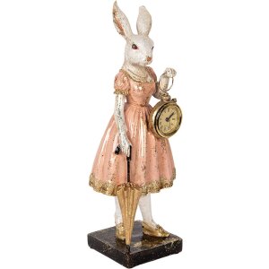 Clayre & Eef 6PR5138 Dekoratívny králik bielo-ružový 14x11x34 cm Polyresin