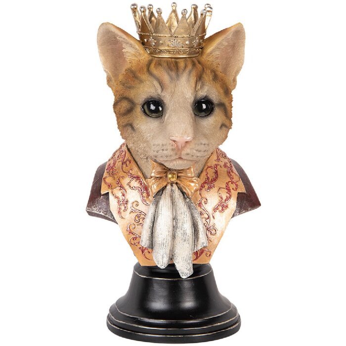 Clayre & Eef 6PR5107 Dekoratívna busta Mačka hnedá béžová 20x19x37 cm Vidiecky štýl