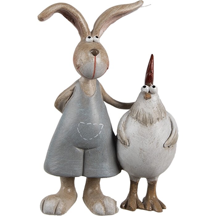 Clayre & Eef 6PR5280 Dekoratívny králik s kuriatkom hnedý biely 7x3x10 cm