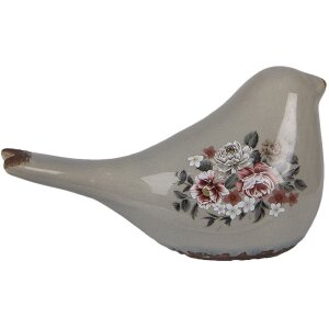 Clayre & Eef 6CE1969M Dekorácia Vták sivá ružová 21x9x11 cm