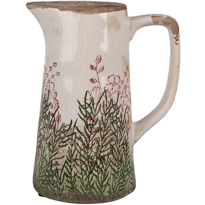 Clayre & Eef 6CE2016M Dekoratívny džbán keramický béžovo zelený 16x11x20 cm