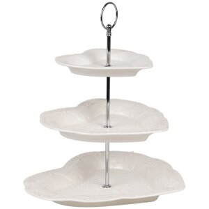 Clayre & Eef 6CE2048 Keramický podnos biely Ø 26x31 cm Romantický štýl