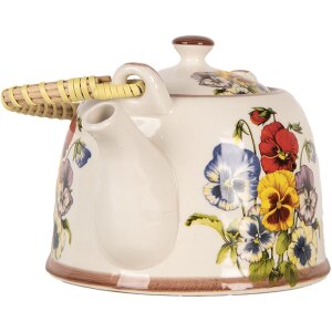 Clayre & Eef 6CETE0172 Čajník keramický bielo modrý 800 ml Retro Vintage