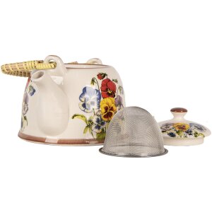 Clayre & Eef 6CETE0172 Čajník keramický bielo modrý 800 ml Retro Vintage