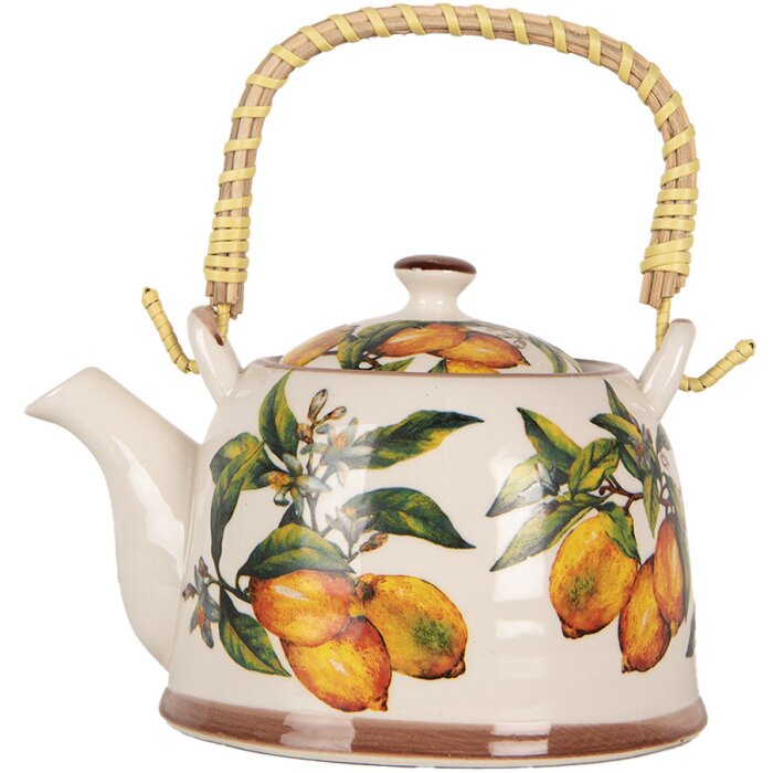 Clayre & Eef 6CETE0174 Čajník keramický bielo-žltý 800 ml Retro