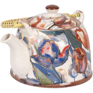 Clayre & Eef 6CETE0179 Čajník keramický bielo modrý 800 ml Retro Vintage
