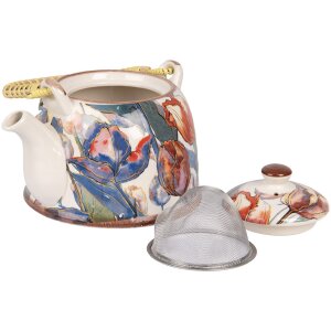 Clayre & Eef 6CETE0179 Čajník keramický bielo modrý 800 ml Retro Vintage