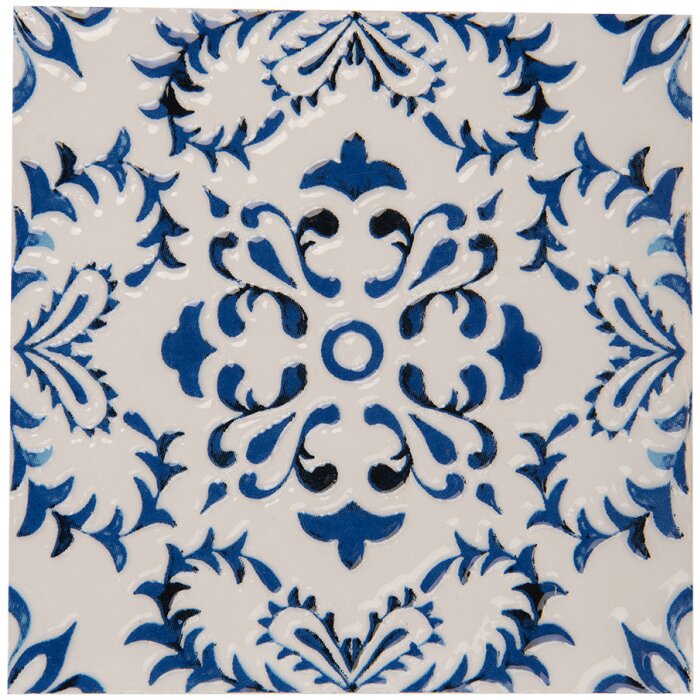 Clayre & Eef 6CE2053 Podložka pod panvicu keramická bielo-modrá 15x15 cm Retro