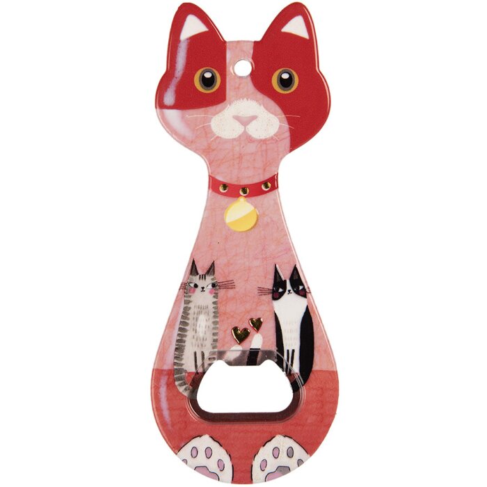 Clayre & Eef 6CE2066 Otvárač na fľaše Cat Red 5x14x1 cm Keramický vidiecky štýl
