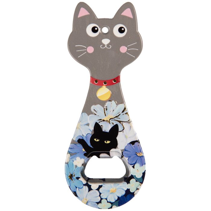 Clayre & Eef 6CE2068 Otvárač na fľaše Cat Ceramic 5x14 cm Grey Blue