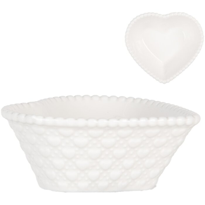 Clayre & Eef 6CEBO0203M Miska v tvare srdca biela 10x9x4 cm 75 ml