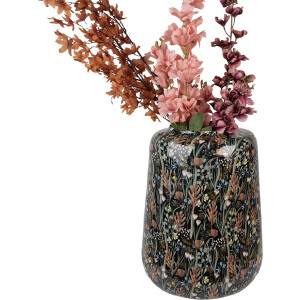 Clayre & Eef 65886 Dekoratívna váza Iron Black Brown Ø 31x40 cm Botanický dizajn