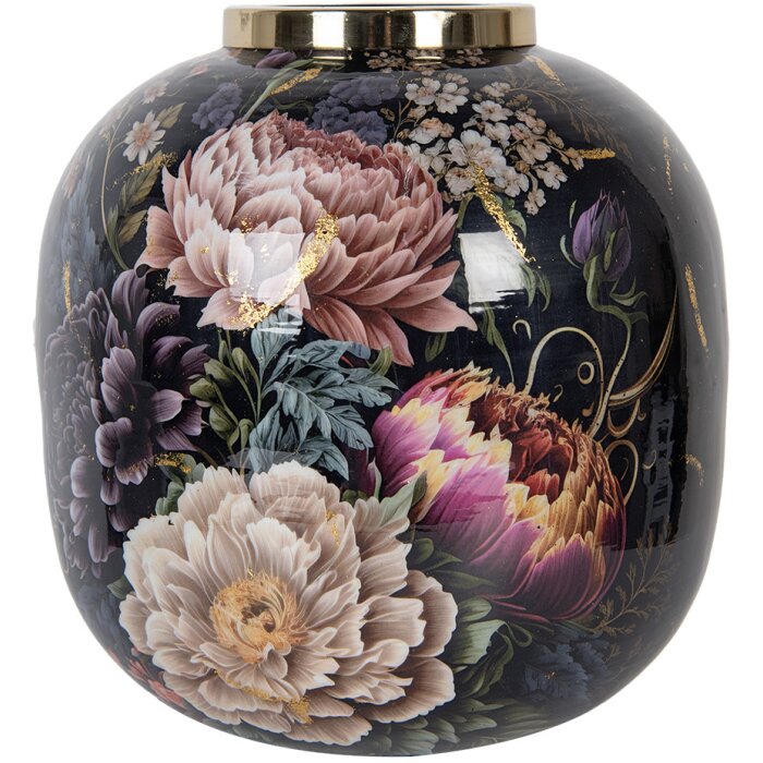 Clayre & Eef 65888 Dekoratívna váza Iron Black Pink Ø 29x29 cm