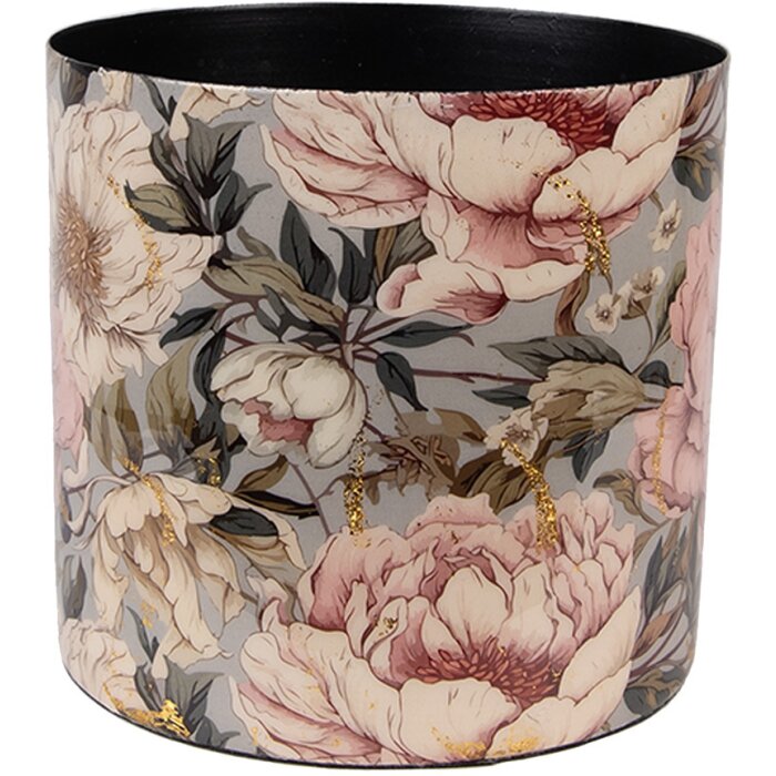 Clayre & Eef 65894 Kvetináč Iron Grey Pink Ø 16x15 cm Romantický dizajn