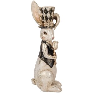 Clayre & Eef dekoratívna figúrka králika vintage biela čierna zlatá 12x14x38 cm