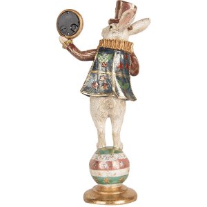 Clayre & Eef Dekoratívny králik s hodinami Biele zlato 17x11x35 cm Vintage štýl