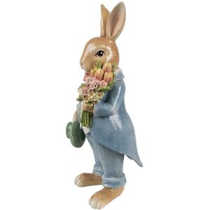 Clayre & Eef dekoratívna figúrka králika vo vidieckom štýle hnedá modrá 11x10x26 cm