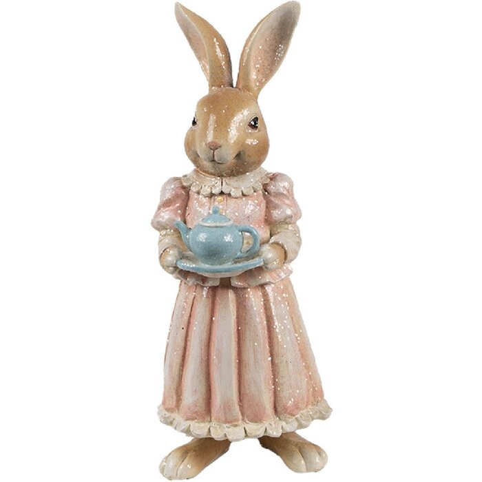 Clayre & Eef Dekorácia Králik Polyresin Hnedá Ružová 11x11x26 cm Country štýl