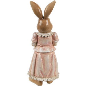 Clayre & Eef Dekorácia Králik Polyresin Hnedá Ružová 11x11x26 cm Country štýl