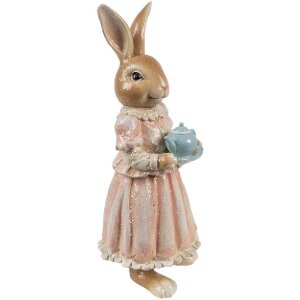 Clayre & Eef Dekorácia Králik Polyresin Hnedá Ružová 11x11x26 cm Country štýl