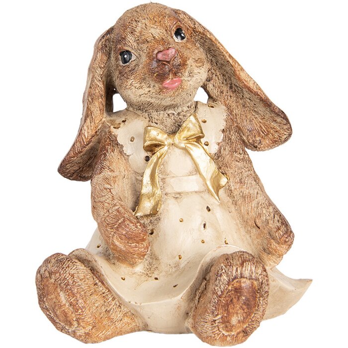 Clayre & Eef Dekoratívny králik Polyresin hnedý béžový zlatý 16x14x18 cm